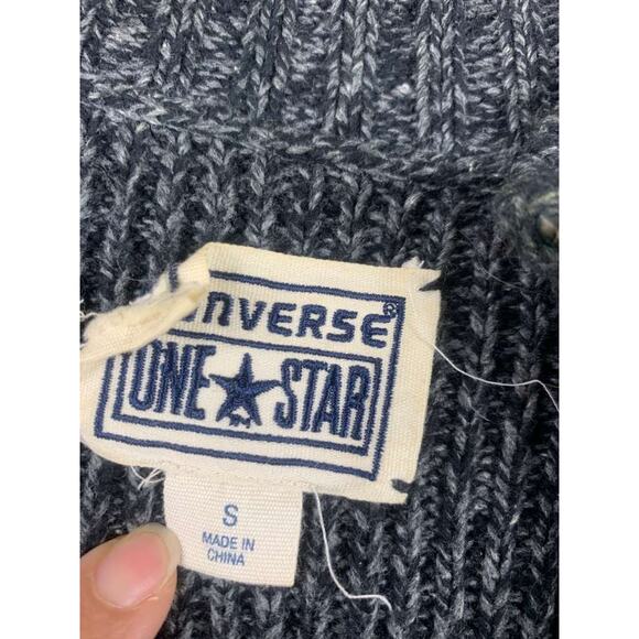 Converse Knit Sweater Women Small Gray Quarter Half Zip Long Sleeve One Star Rib - Picture 3 of 9